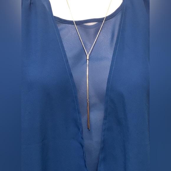 Mossimo Blue Draped Blouse Gold Zipper In Back Size M/M 100% polyester - Picture 2 of 9